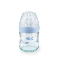 NUK - Biberón de Vidrio Nature Sense 120ML/4oz Aviones Celeste