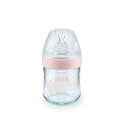 NUK- Biberón de Vidrio Nature Sense Rosa Lineas 120ML/4oz
