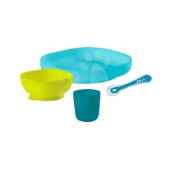 Set de Alimentación para Bebés de Plato de Antideslizante con Cuchara y Vaso de Silicona Azu Beaba