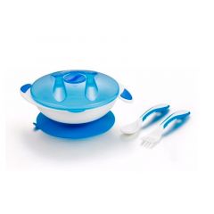 Set de Alimentación con Platos y Cubiertos para Bebés Celeste Aimama