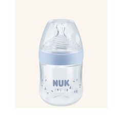 NUK- Biberón Nature Sense PP 0-6m 150 ml/ 5oz Celeste Banderines