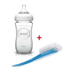 Combo Biberón Nat. Vidrio 240ml+Escobilla Limpieza - Philips Avent 