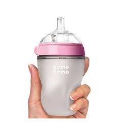 Biberón Flexible de Silicona 240ml / 8oz Verde en forma de seno materno Color Rosado - Comotomo
