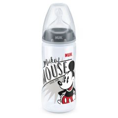 Biberón En Forma de Seno Materno Anticólico de 300 ML  Nuk Gris de Mickey Mouse