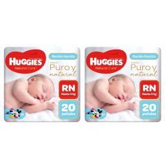 Huggies - Pañales Pack 2 Natural Care Recién Nacido 20 unidades