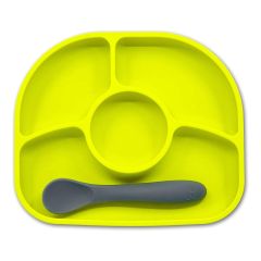 Plato de Silicona para Bebés con Divisiones y Cuchara Verde Bbluv