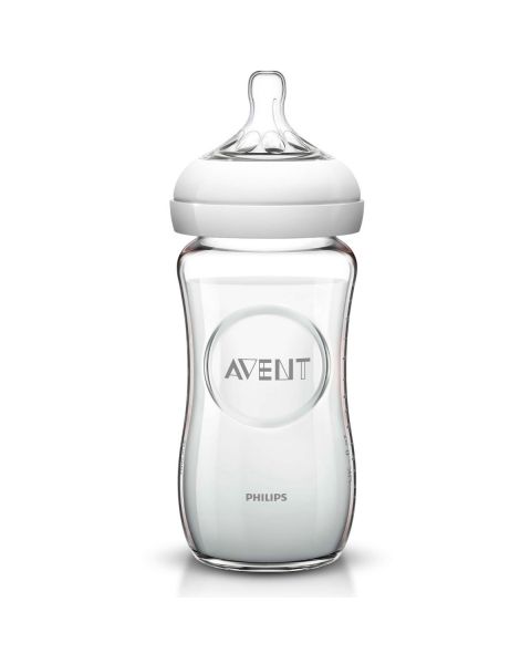 Biberón Avent de vidrio para recien nacido / Biberón anticolico con tetina anatómica Natural 2.0 1M+ 8oz/240ml